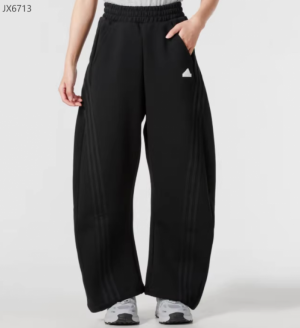 아디다스 삼선 더블 니트 바나나 와이드 우먼스 팬츠 블랙 JX6713