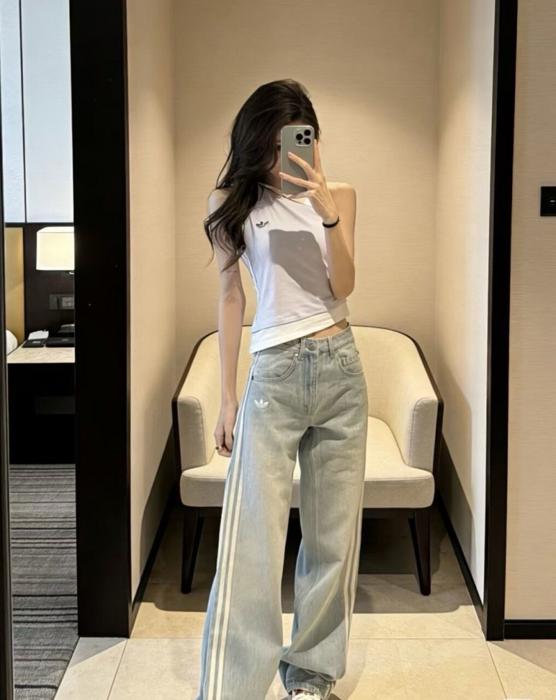 아디다스 ADIDAS 오리지널 삼선 와이드 데님 팬츠 라이트블루 상세 이미지 2