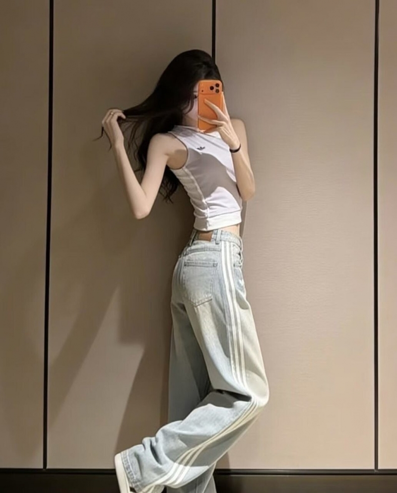 아디다스 ADIDAS 오리지널 삼선 와이드 데님 팬츠 라이트블루 상세 이미지 3