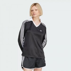 아디다스 ADIDAS 풋볼 자카드 브이넥 긴팔 폴로 셔츠 - 블랙 JD2603