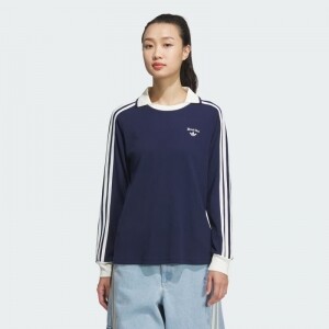 아디다스 우먼스 오리지널 와플 니트 롱 슬리브 폴로 카라 티셔츠 나이트 인디고 JM8012