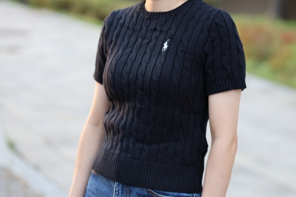 오픈마켓 우리들쇼핑,폴로 랄프로렌 여성반팔 피마코튼 케이블 라운드넥 꽈배기 니트 반팔