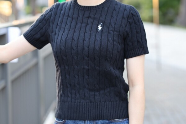 오픈마켓 우리들쇼핑,폴로 랄프로렌 여성반팔 피마코튼 케이블 라운드넥 꽈배기 니트 반팔