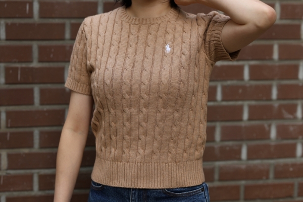 오픈마켓 우리들쇼핑,폴로 랄프로렌 여성반팔 피마코튼 케이블 라운드넥 꽈배기 니트 반팔
