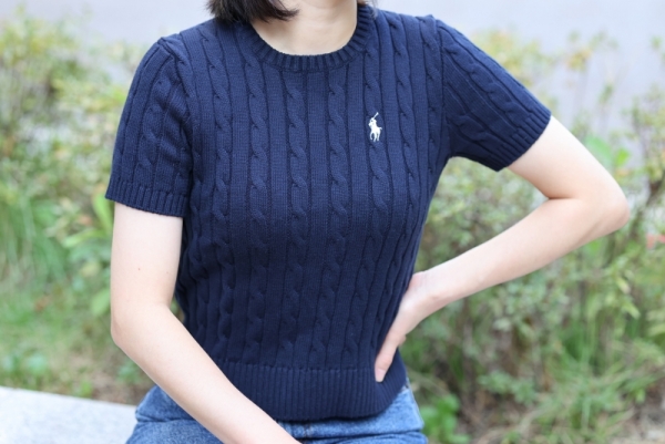 오픈마켓 우리들쇼핑,폴로 랄프로렌 여성반팔 피마코튼 케이블 라운드넥 꽈배기 니트 반팔