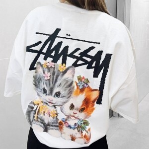 스투시 키튼 고양이 백 프린트 반팔 티셔츠 1904965 화이트