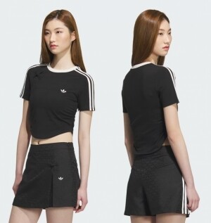 아디다스 ADIDAS 우먼스 삼선 셔링 크롭 반팔 티셔츠 KC5851 KC5852