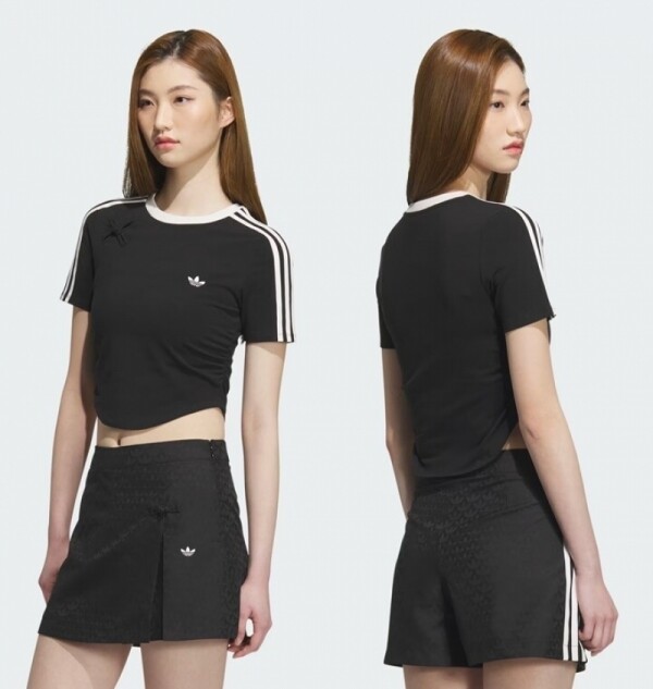 오픈마켓 우리들쇼핑,아디다스 ADIDAS 우먼스 삼선 셔링 크롭 반팔 티셔츠 KC5851 KC5852