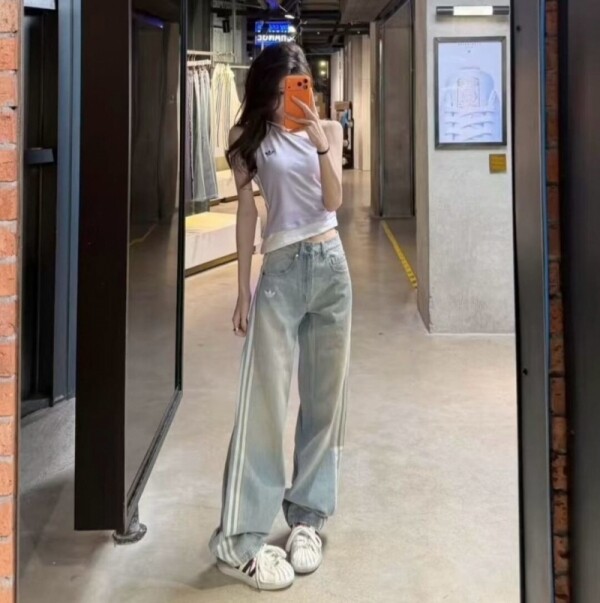오픈마켓 우리들쇼핑,아디다스 ADIDAS 오리지널 삼선 와이드 데님 팬츠 라이트블루