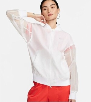 나이키 스포츠웨어 에센셜 우븐 바시티 봄버 여성 재킷 화이트 DV7973-100